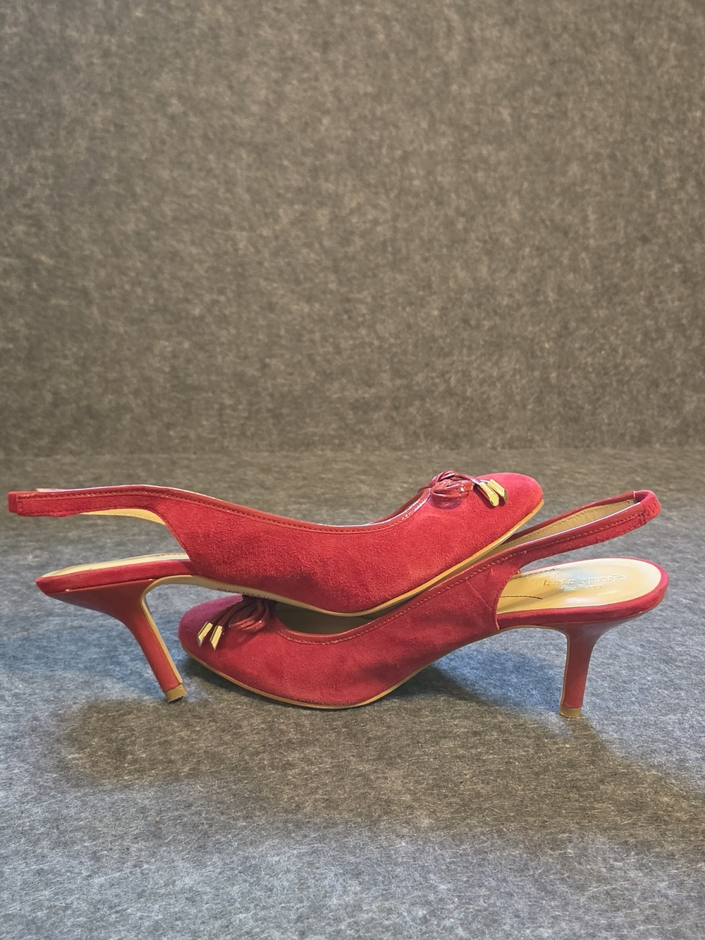 kate spade Red Suede Slingback Heels with Bow Detail - Picture 5 of 8